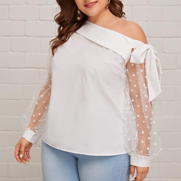 Boho Black Polka Dot Off Shoulder Top - Picture 6 of 8